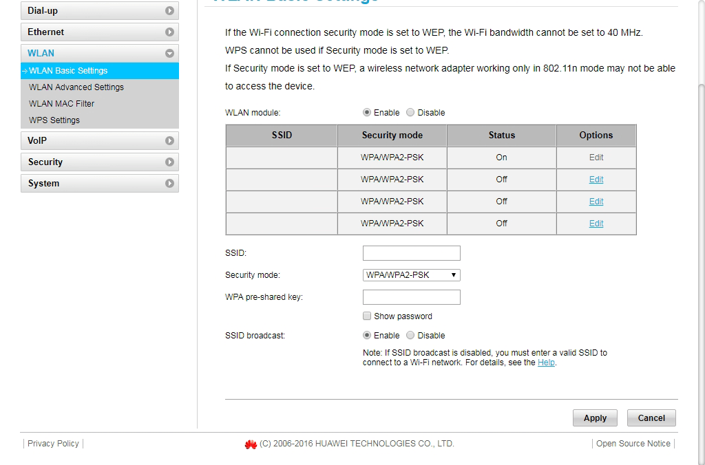 Image updating WiFi network name and password on Huawei B315s