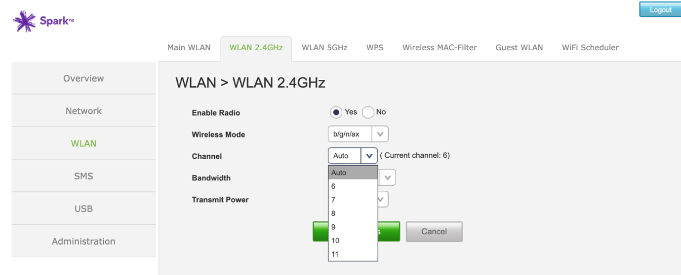 5G Spark Smart Modem change WiFi channel