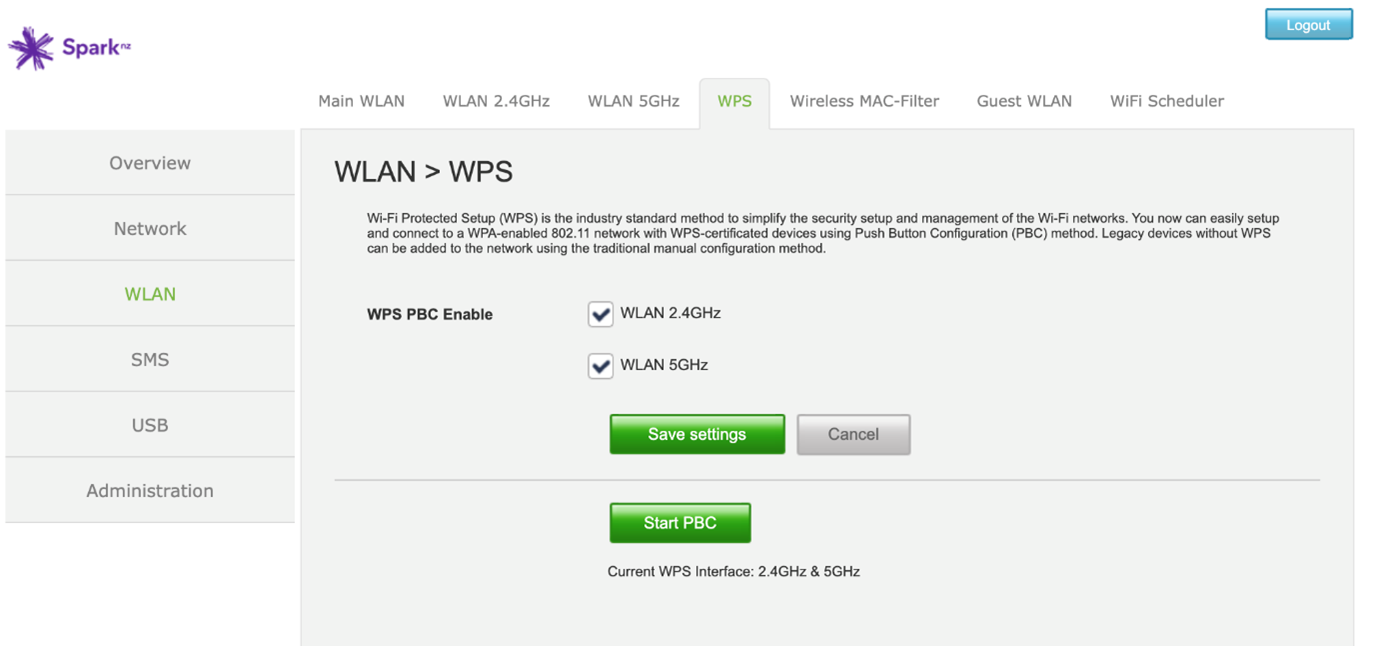 Enable WPS in 5G Spark Smart Modem settings