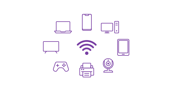 Diagram showing WiFi symbol in the centre with a number of devices connected around it
