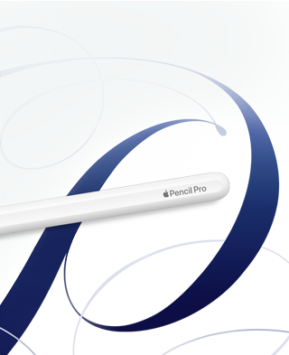 Apple Pencil Pro, white, shown on a white background with blue swirls