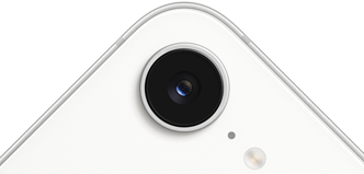 iPhone 17e, partial back exterior, white colour, Fusion camera at top