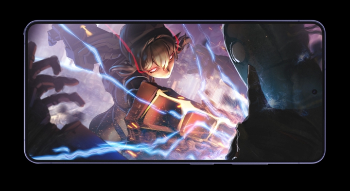 A scene from a game is seen on the screen of Galaxy S26 Ultra.