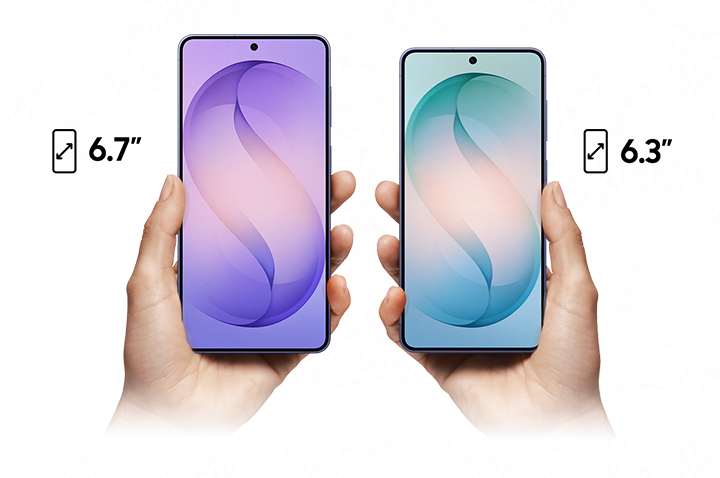 Galaxy S26 and S26 plus are seen side by side from the main screen to show the difference in size.