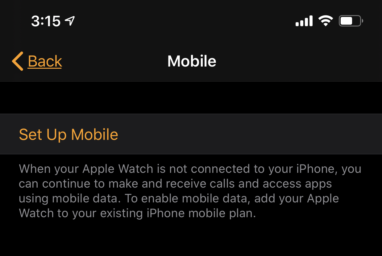 Set up mobile option in Watch app
