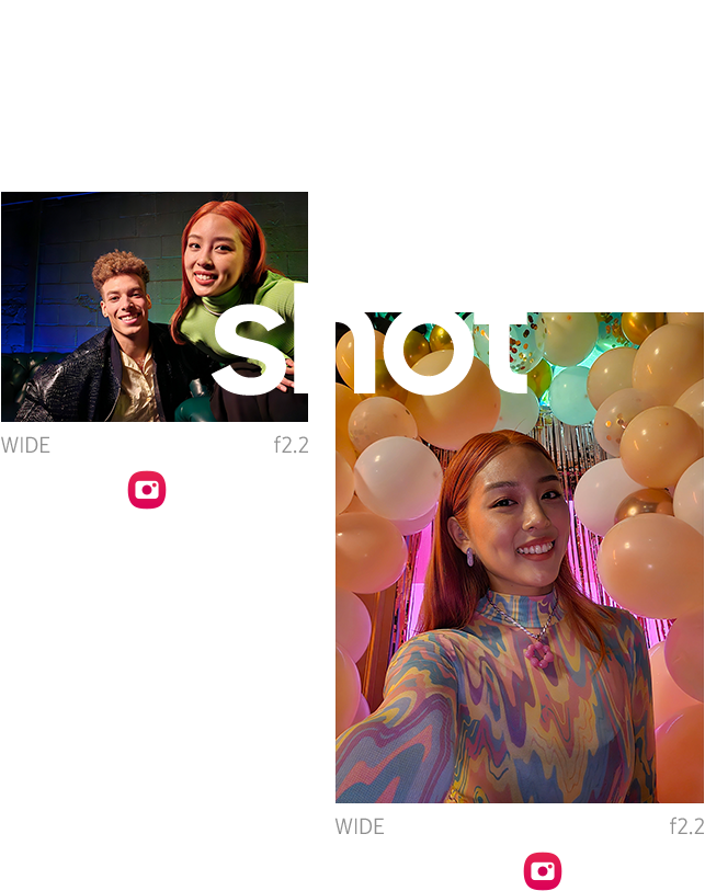 Two images, one with a man smiling and a woman smiling, the other with a woman smiling surrounded by balloons, with the words 'Shoot your shot' over the top of them.