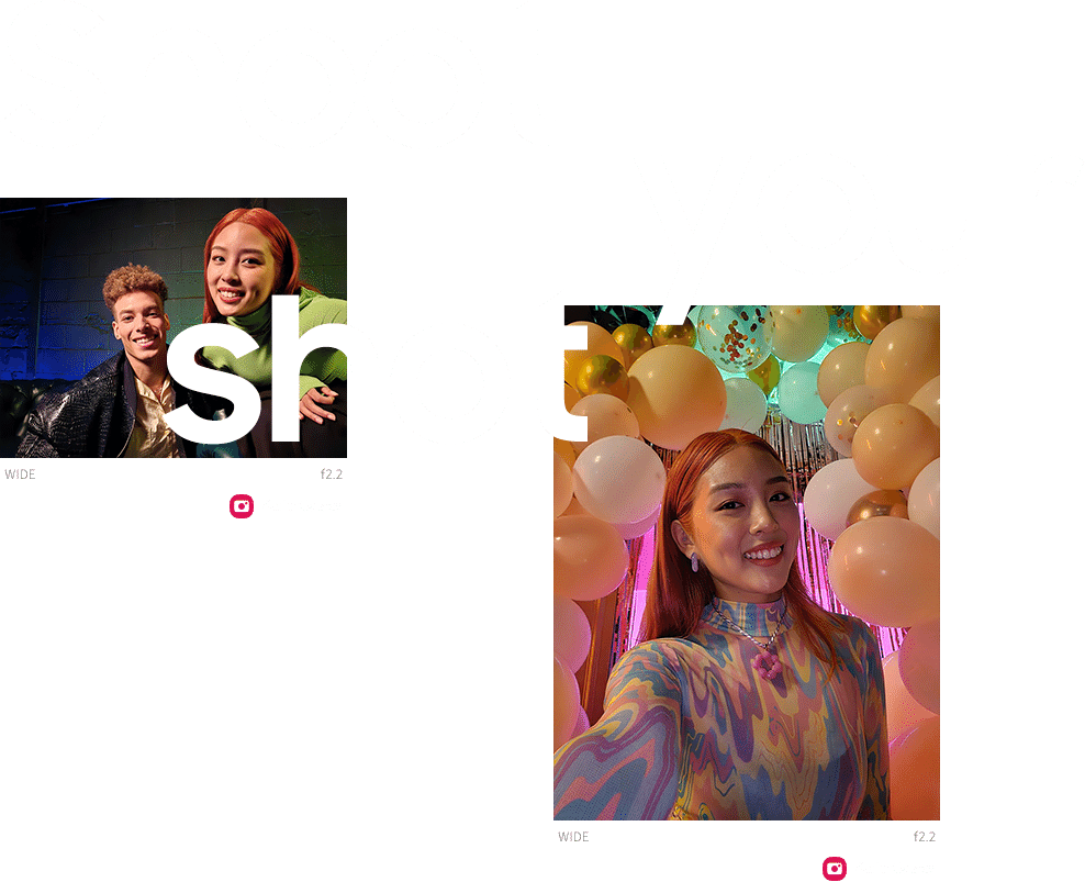 Two images, one with a man smiling and a woman smiling, the other with a woman smiling surrounded by balloons, with the words 'Shoot your shot' over the top of them.