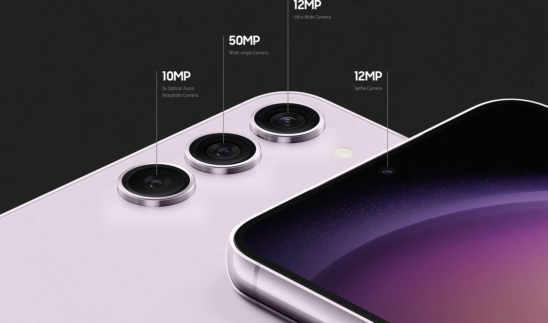 Zoomed-in image showing the three cameras on the back and the selfie camera on the front.