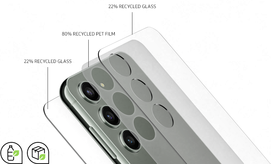 An image showing 3 layers of recycled materials that the phone is made of.