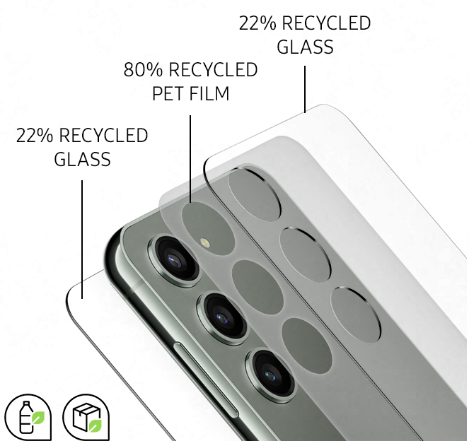 An image showing 3 layers of recycled materials that the phone is made of.