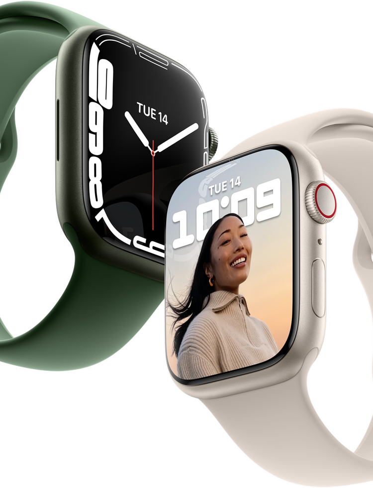 Apple Watch Series 7, in white and green for extra style, mobile