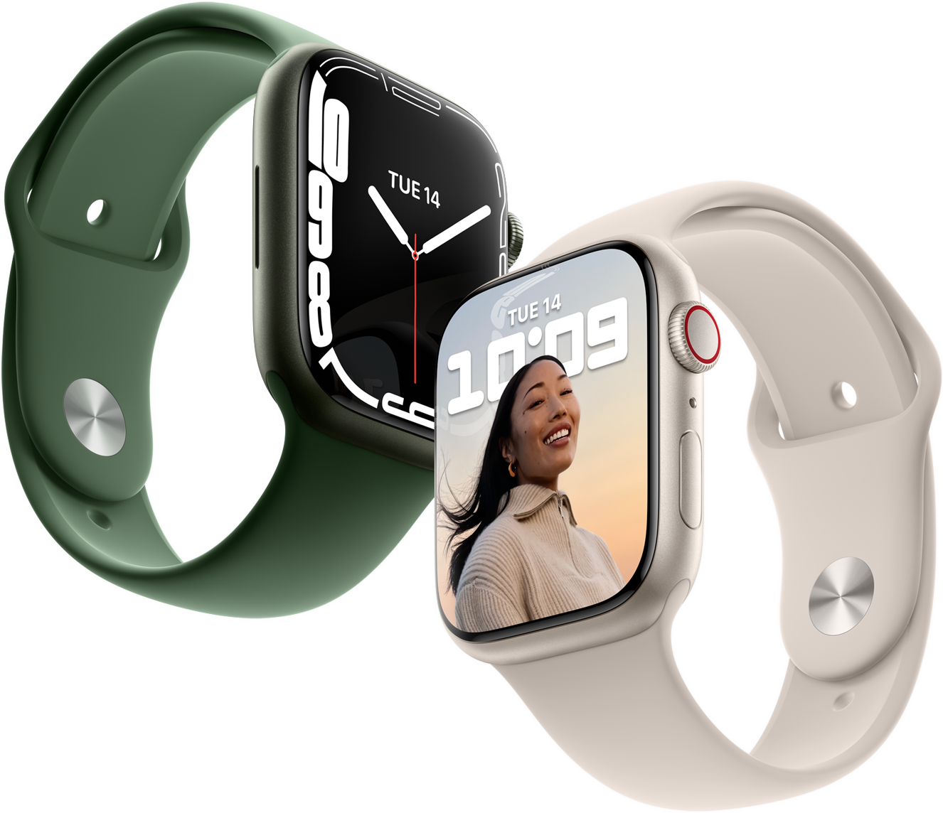 Apple Watch Series 7, in white and green for extra style, desktop