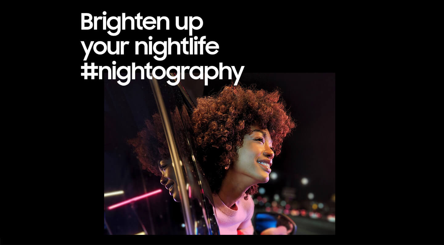 Brighten up your nightlife #nightography. High quality, well lit portrait in a moving car, showcases the exceptional performance of the camera kit on the Galaxy S22 Ultra.