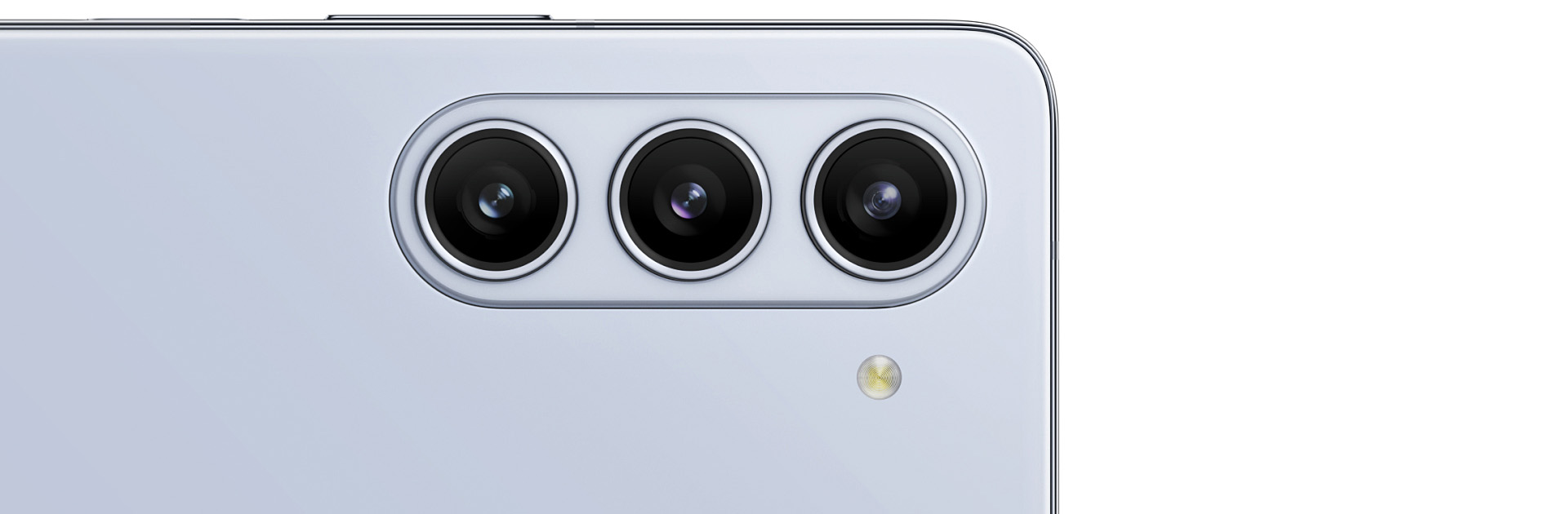 Close-up image of three cameras at the top corner of the Galaxy Z Fold5